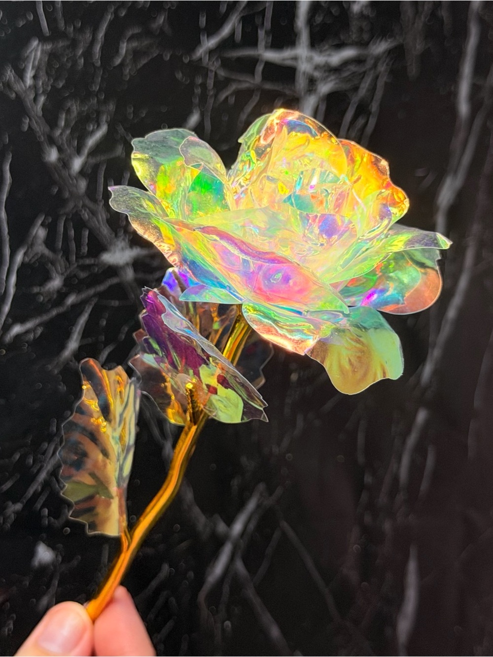 White iridescent, artificial, eternal flower